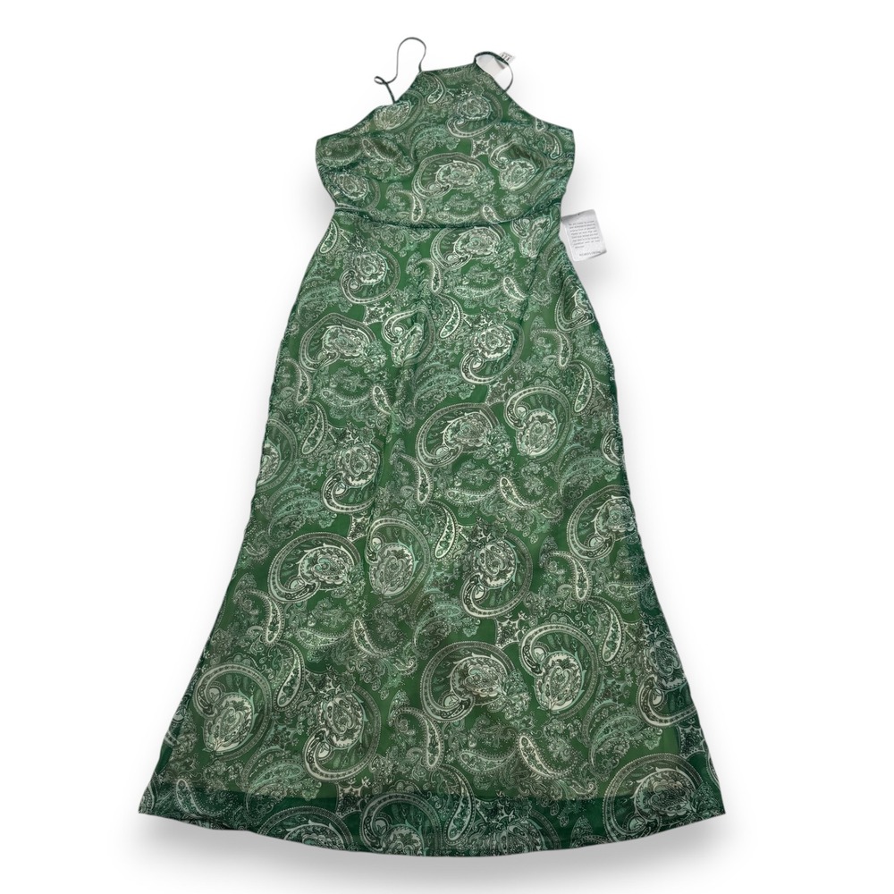 NSR Green Paisley Halter Maxi Dress High Neck Sleeveless Chiffon CD12258B NEW